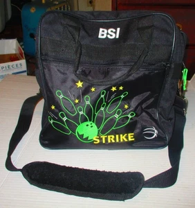 BSI Strike Decorative Ball Bowling Bag Black w/ Green and Yellow Applica - Picture 1 of 3