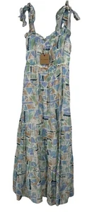 NWT BLU PEPPER M Tiered Tie Shoulder Summer Dress Lined - Picture 1 of 5