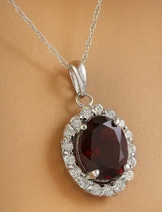 Colgante de diamantes y granate natural 2,00 en oro blanco de 14k i024 - Imagen 1 de 3