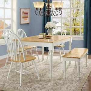 6 Piece Dining Set Two Toned White Natural Home Living Kitchen Furniture - Picture 1 of 9