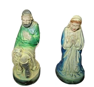Vintage Mary and Shepherd holding Sheep Nativity Figures Chalkware Figurines - Picture 1 of 6