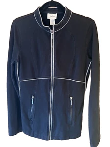 Neiman Marcus Athletic Jacket Women's Med Black White Fitted Active Zip Pockets - Picture 1 of 6