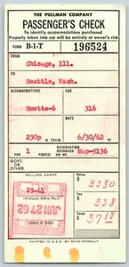 Pullman Passenger Check Chicago / Seattle 1962 Coupon Ticket #524 Bloomquist* - Picture 1 of 2
