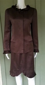LOUIS FERAUD Vintage Brown Silk Croc Pattern Skirt Suit 10 Todays 6? - Picture 1 of 5