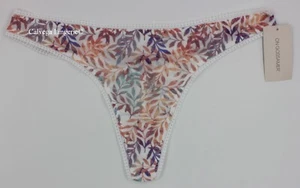 NWT OnGossamer 3512P "Printed Hip G" Low Rise Mesh Printed Thong, Dancing Leaves - Picture 1 of 6