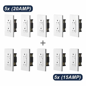 Receptáculo de salida de seguridad 5PK 20AMP + 5PK 15AMP GFCI GFI con placa de pared ETL TR WR - Imagen 1 de 11