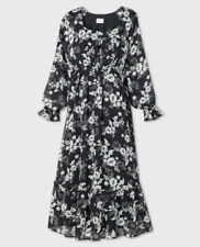 Floral Print Long Sleeve Chiffon Maternity Dress Black Large by Ingrid & Isabel