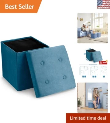 Versatile Teal Storage Ottoman Footrest - 15” Small Cube for Clutter Control - Image 1 of 4