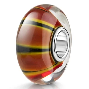 MATERIA Glas Bead Streifen Charm schwarz orange gelb Glasperle für Beads Armband - Bild 1 von 4