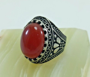 Silver-plated zinc metal ring, red glass crystal stone for men, 10.5us