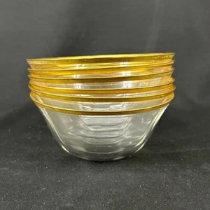 Vintage Glass Bowls with Gold Rim Band Set of 6 - Picture 1 of 9