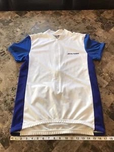 VINTAGE Tommy Hilfiger White & Blue Cycling Shirt Spell Out 90s Men’s Size Small - Picture 1 of 12