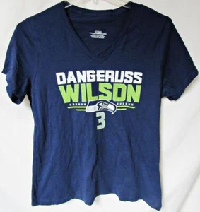 Seattle Seahawks Women XL Screened "DANGERUSS WILSON #3" V-neck T-shirt C1 4117 - Picture 1 of 3