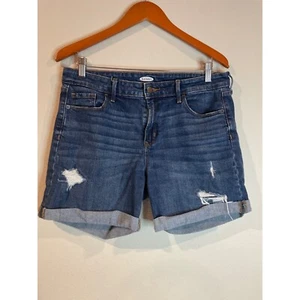 Old Navy Dark Wash Slim Cuffed Distressed Shorts Size 10 - Picture 1 of 5