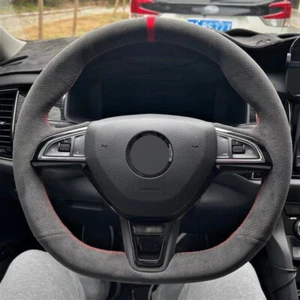 Cubierta de volante Alcantara cuero real para ŠKODA OCTAVIA FABIA KODIAQ A - Imagen 1 de 12