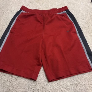 Y2K Nike Athletic Shorts Youth Size Large Red White Swoosh Drawstring Activewear - Picture 1 of 16