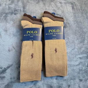 Polo Ralph Lauren Socks 6 Pairs Crew Style Tan Brown Classic Logo Mens NWT - Picture 1 of 6