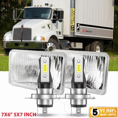 for Kenworth T300 1997-2010 Pair DOT 7x6" 5x7inch Led Headlights HI/LO DRL - Image 1 of 4