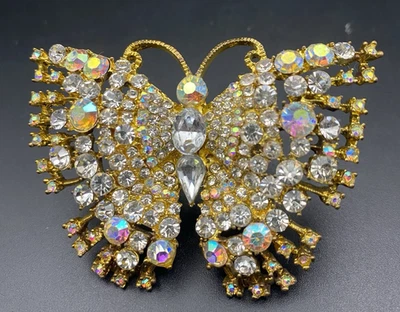 Anillo elástico mariposa tono dorado AB estrás transparente declaración 2,5x2" Fairycore Foto 1 de 4