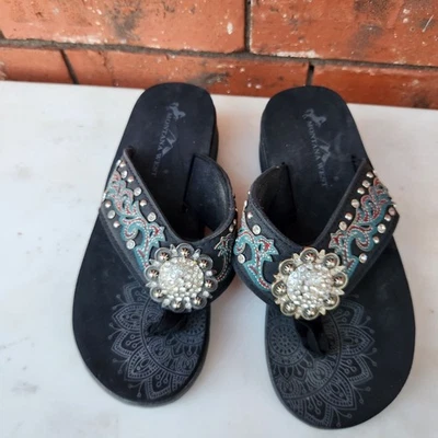 Montana West Bling Flip Flop Wedge Sandals Embroidered Concho Size 7 - Image 1 of 4