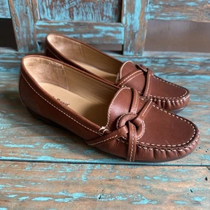L.L. Bean Rich Brown Leather Women's Slip-On loafer moccasins 6.5M ODVB4 Driving - Picture 1 of 10