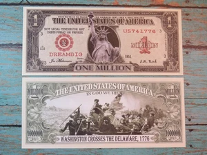 4 Scheine ~ Freiheitsstatue; Washington 1776 - 1.000.000 Dollar eine Million Dollar - Bild 1 von 3