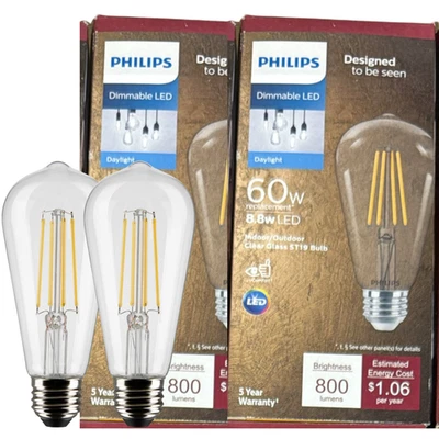 Philips Vintage Edison 60W Equivalent Daylight ST19 Medium LED Decorative Light - Image 1 of 2