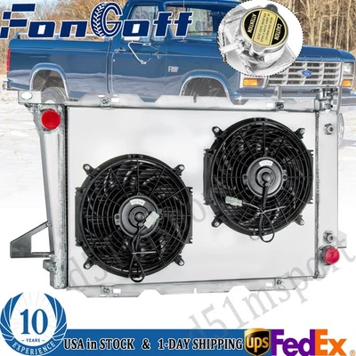 3 Row Aluminum Radiator Shroud Fan For 1985-1996 1986 Ford F150 F250 F350 Bronco - Image 1 of 4