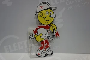 Reddy Kilowatt LINEMAN BULB WIRE UNDER ARM 2-SIDED FLANGE Electric Die Cut SIGN - Picture 1 of 5