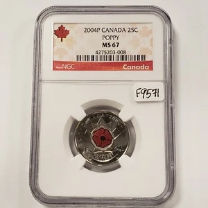 2004-P Canada 25c Cents Poppy - NGC MS 67 - SKU-F9571 - Picture 1 of 4