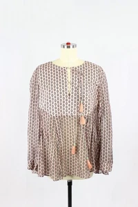 WEEKEND MAX MARA Pink Geometric Silk Voile Tasseled Tunic Blouse, Size M/L - Picture 1 of 12
