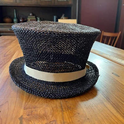 Disfraz de Halloween Sombrerero Loco Sombrero Rígido Malla Negra con Banda Beige La Paloma L Foto 1 de 4