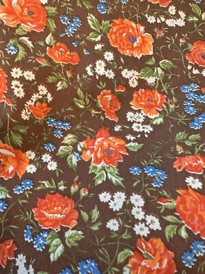 4 yardas x 44" tela floral material naranja marrones rayón? Almohadas artesanales de costura Foto 1 de 3