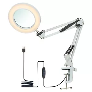 Tomshine Flexible Clamp-on Table Lamp with 8x Magnifier Swing Arm Dimmable T5A1 - Picture 1 of 9
