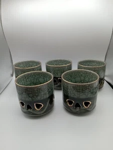Somayaki Japan Soma Ware doppelwandig Crackle Teetassen Gold Pferd Vintage 5er Set - Bild 1 von 5