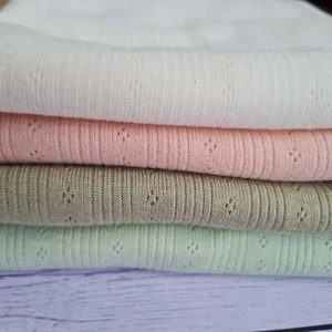 Diamond openwork/ Pointelle & Rib 100% cotton jersey knit fabric x 1/2 m - Picture 1 of 14