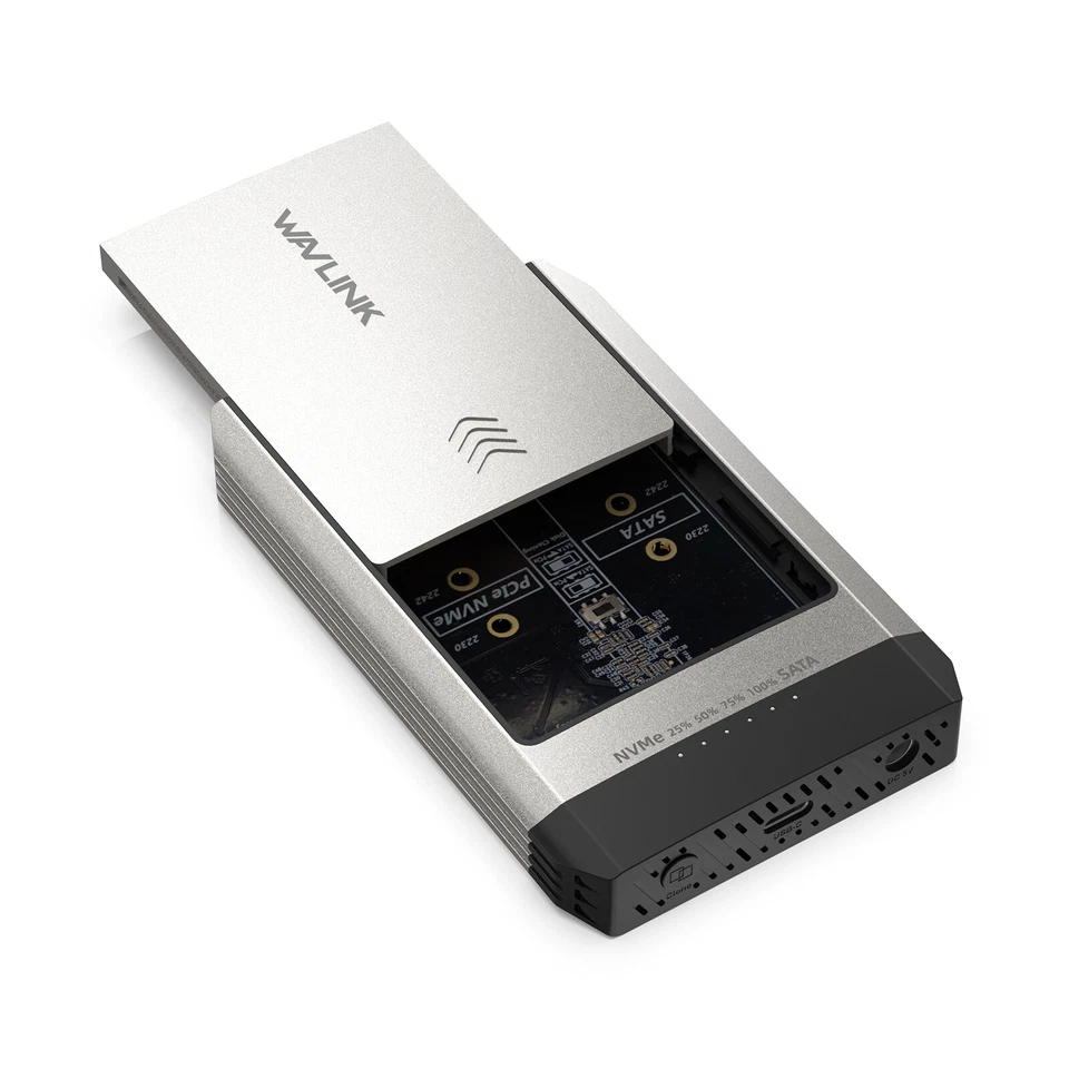 Caja de discos duros USB-C clonador NVMe SSD M.2 sin conexión de doble bahía Foto 1 de 4