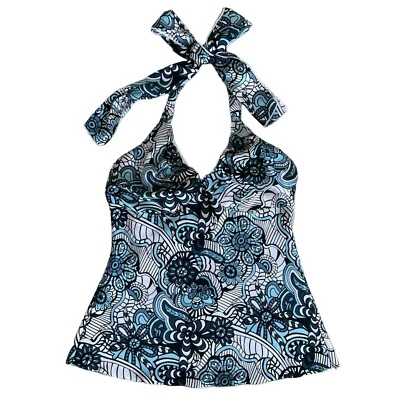 Y2K CHARLOTTE RUSSE SATINADO ESPALDA ABIERTA FLORAL PATRÓN GEOMÉTRICO HALTER TOP Foto 1 de 4