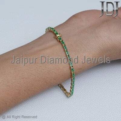Brazalete con dije de tenis joyería de oro amarillo de 14 k sólido con piedras preciosas de esmeralda natural Foto 1 de 4