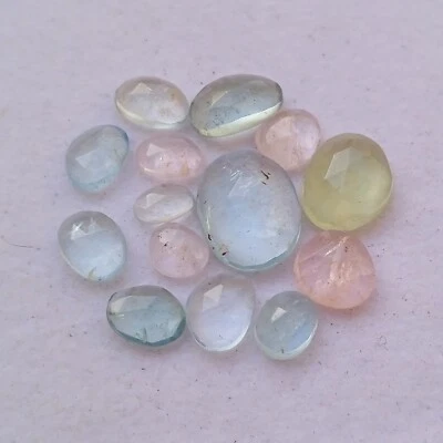 Lote de 14 piezas 14,5 quilates natural multicolor aguamarina parte posterior plana corte rosa Foto 1 de 4
