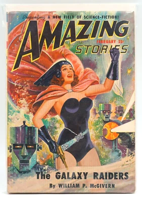 Vintage 1950's AMAZING STORIES Pulp Fiction Magazine - The Galaxy Raiders - Nice - Image 1 of 2
