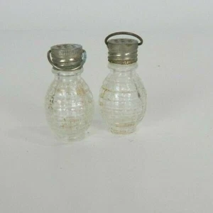 Vintage Metal Mini Glass Salt & Pepper Shakers 2" - Picture 1 of 4