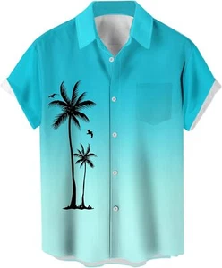 Men's 1950s Vintage Hawaiian Shirt Short Sleeve Button Up Bowling Style Casual - Picture 1 of 58