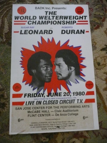 Boxing. Sugar Ray Leonard vs. Roberto Duran 1980 C.C. fight Poster Cover