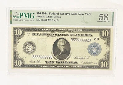 1914 Fr 911a $10 Dollar Federal Reserve Note Paper Money Note Certified PMG AU58 - Image 1 of 2