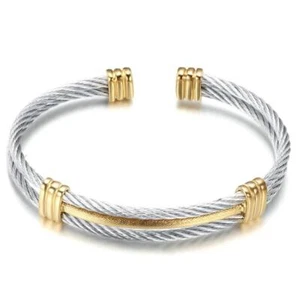 Brazalete de nudo de alambre para mujeres con puño abierto brazalete masculino acero inoxidable 1 pieza - Imagen 1 de 14