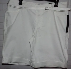 APT 9 Bermuda Shorts Women's Sz 14 White Stretch Cotton Denim Belted Straight - Picture 1 of 6