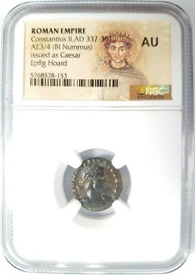 Constantius II Roman Empire BI Nummus AE3/4 NGC AU Ancient Epfig Hoard Pedigree - Image 1 of 4