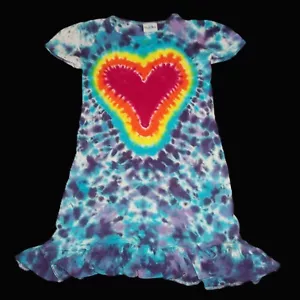 Organic Cotton Tie Dye Girl's Dress Rainbow Heart 10 Hippie Tye Dyed - Picture 1 of 1