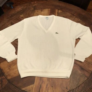 Vintage Izod Lacoste Large Ivory Sweater USA Orlon Acrylic 80s V Neck Pullover - Picture 1 of 8